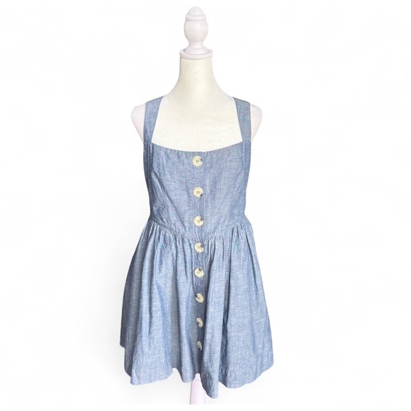 Free People Mini‎ Dress Blue Chambray Sz S Summer Vacation Cute Romantic Boho - Picture 5 of 15